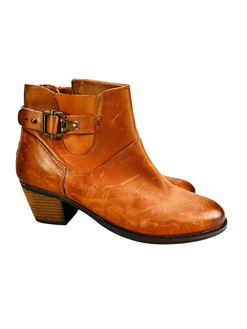 Earth Women’s Size 9.5 West Riverton Tan Brown Leather Buckle Zip Ankle Boots